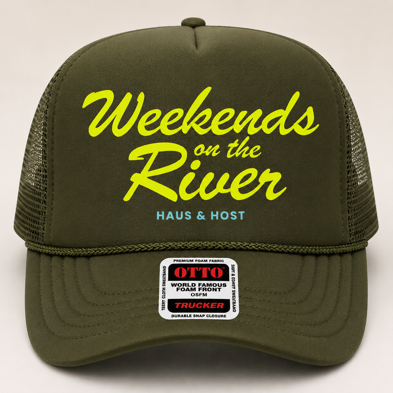 Weekends on the River Trucker in Martini Olive